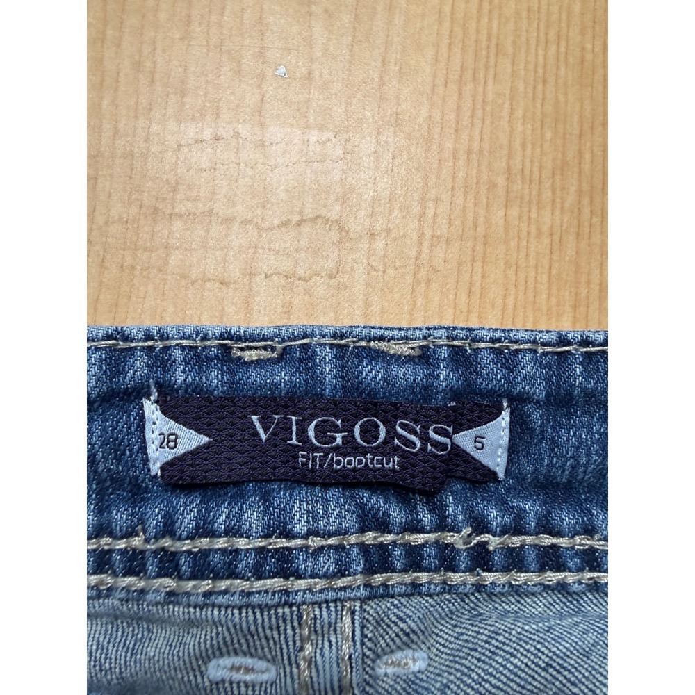 Vigoss Bootcut Jeans Womens 5 28 Blue Distressed Contrast Stitch Low Rise Denim - Picture 3 of 8